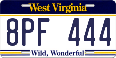 WV license plate 8PF444