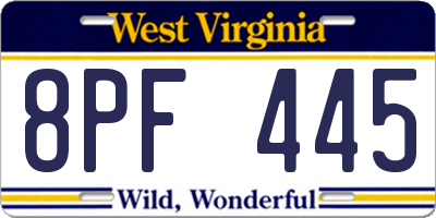 WV license plate 8PF445