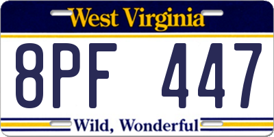 WV license plate 8PF447