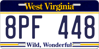 WV license plate 8PF448