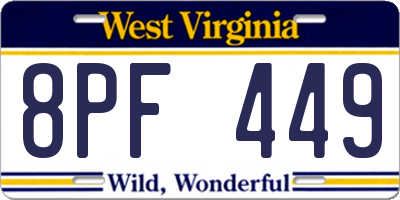 WV license plate 8PF449