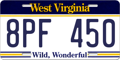 WV license plate 8PF450