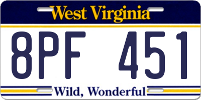 WV license plate 8PF451