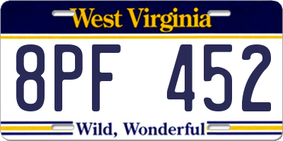 WV license plate 8PF452