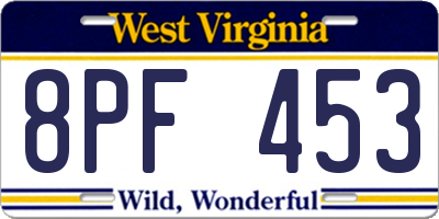WV license plate 8PF453