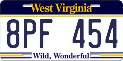 WV license plate 8PF454