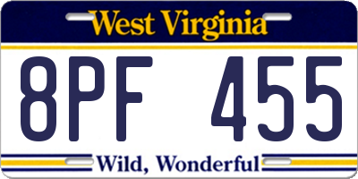 WV license plate 8PF455