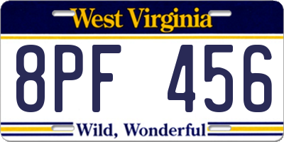WV license plate 8PF456