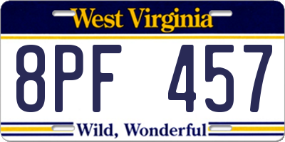 WV license plate 8PF457