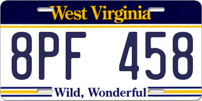 WV license plate 8PF458