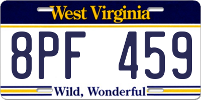 WV license plate 8PF459