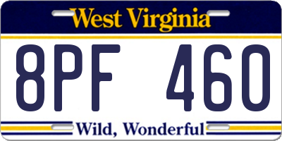WV license plate 8PF460