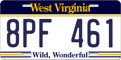 WV license plate 8PF461