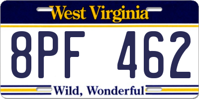 WV license plate 8PF462