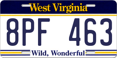 WV license plate 8PF463