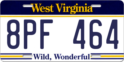 WV license plate 8PF464