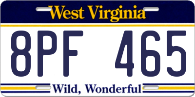 WV license plate 8PF465