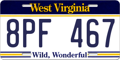 WV license plate 8PF467