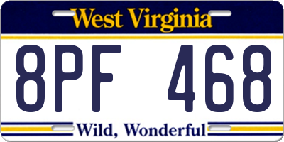 WV license plate 8PF468