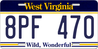 WV license plate 8PF470