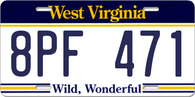WV license plate 8PF471