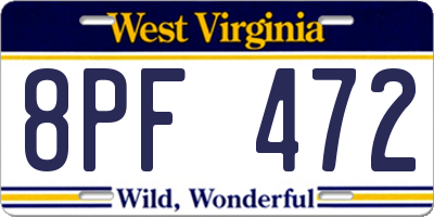 WV license plate 8PF472