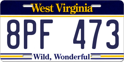 WV license plate 8PF473