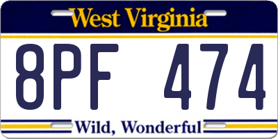 WV license plate 8PF474