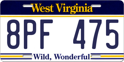 WV license plate 8PF475