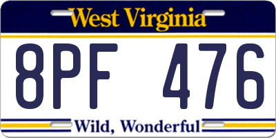 WV license plate 8PF476