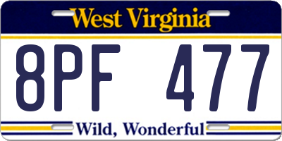 WV license plate 8PF477