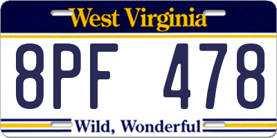 WV license plate 8PF478
