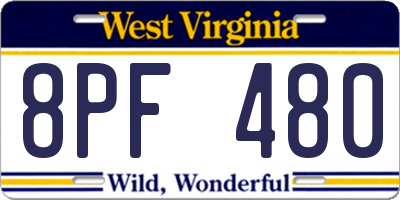 WV license plate 8PF480