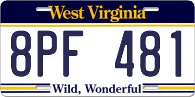 WV license plate 8PF481