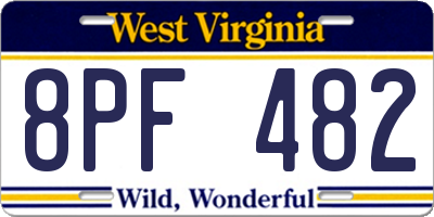 WV license plate 8PF482