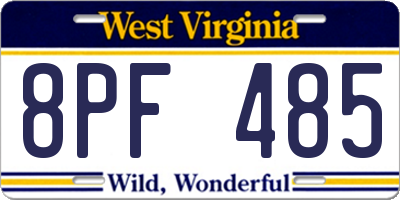 WV license plate 8PF485