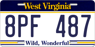 WV license plate 8PF487
