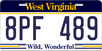 WV license plate 8PF489