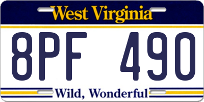 WV license plate 8PF490