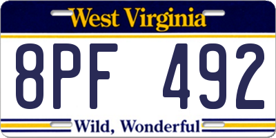 WV license plate 8PF492
