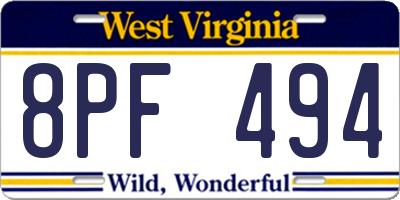 WV license plate 8PF494