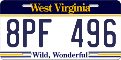 WV license plate 8PF496