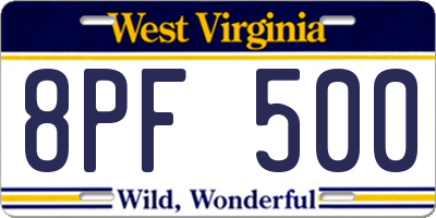 WV license plate 8PF500