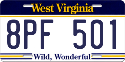 WV license plate 8PF501