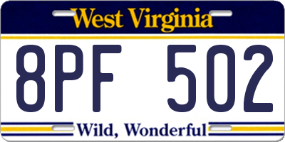 WV license plate 8PF502