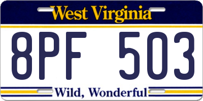 WV license plate 8PF503