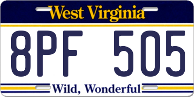 WV license plate 8PF505