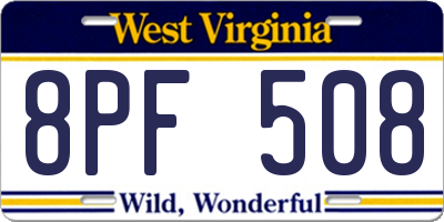 WV license plate 8PF508