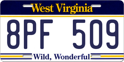 WV license plate 8PF509