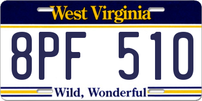 WV license plate 8PF510